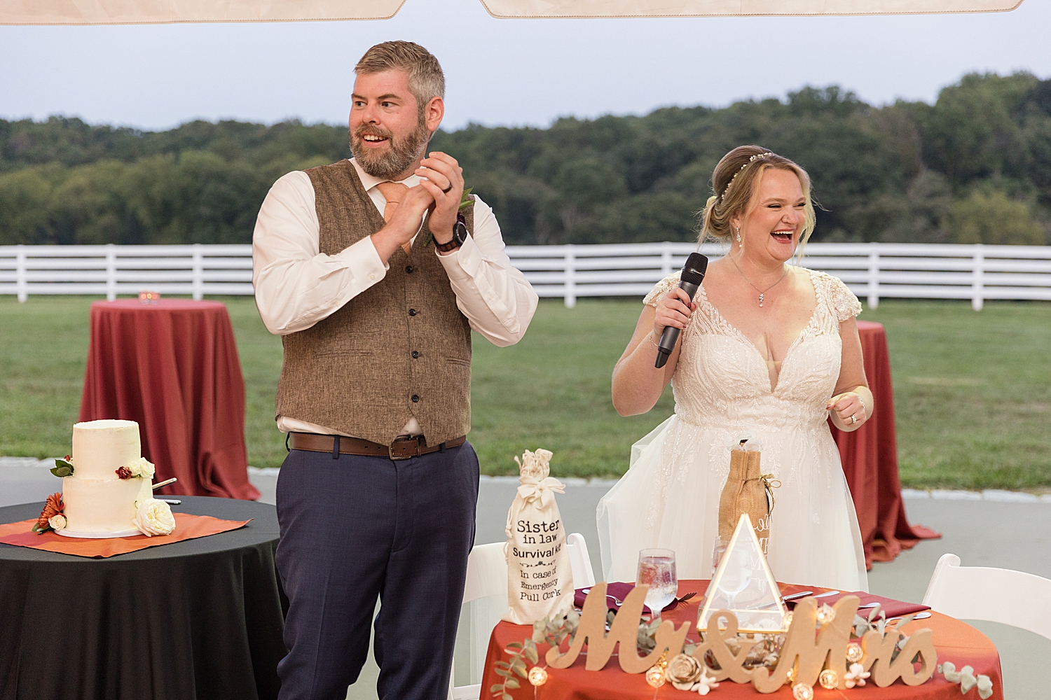 bride and groom give toast