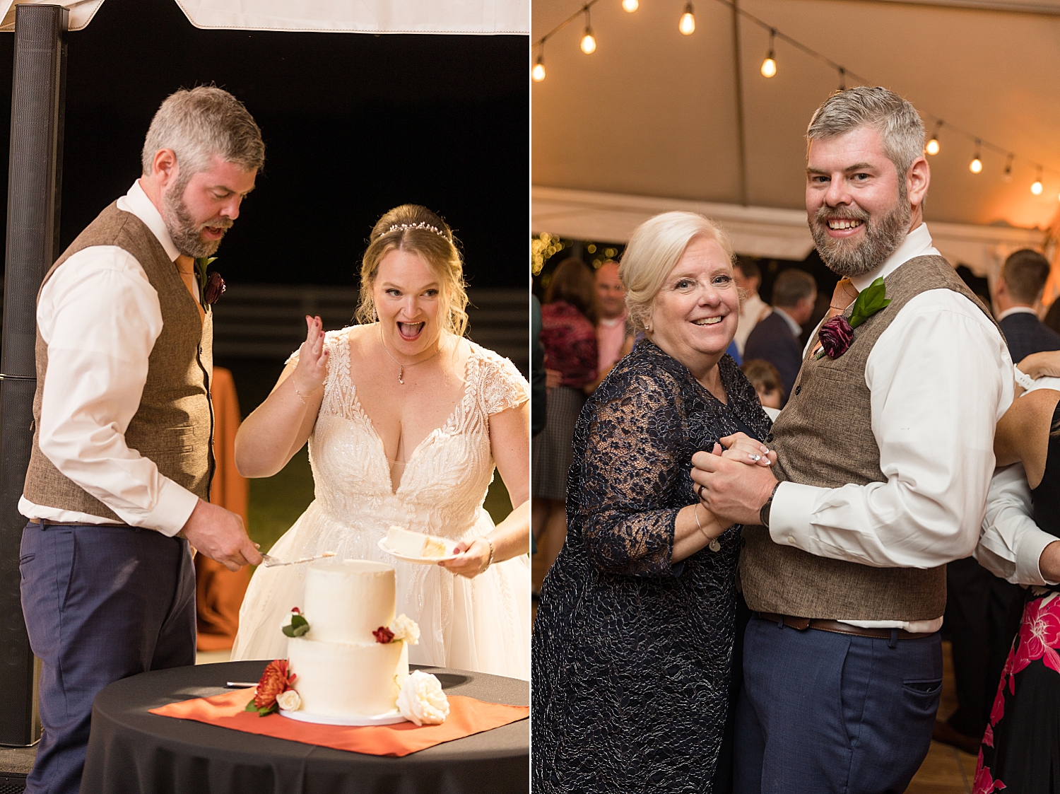 cake cutting groom with mom