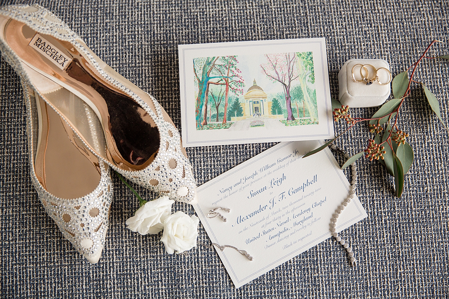 wedding flat lay illustrated invitation details