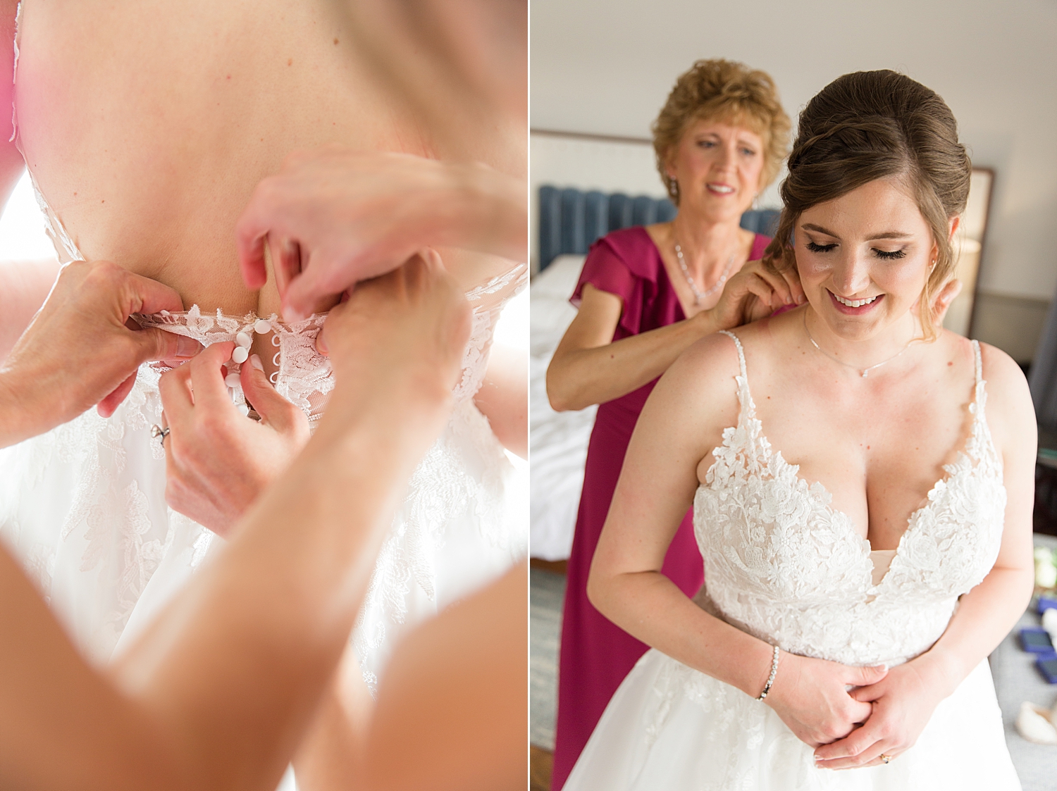 mom helps bride get ready