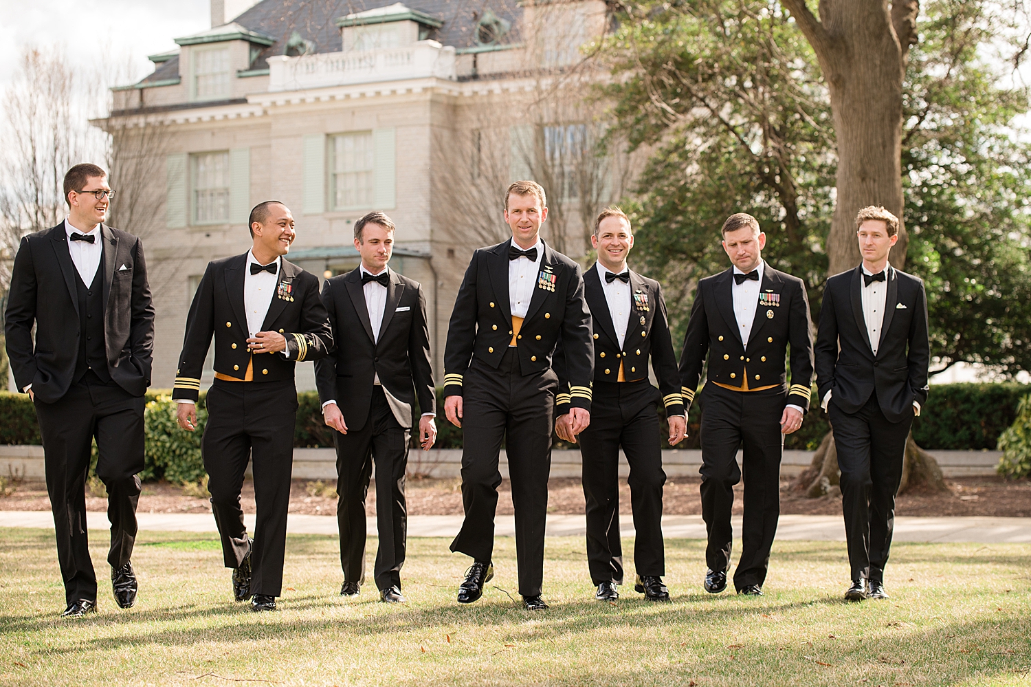 groomsmen portrait walking