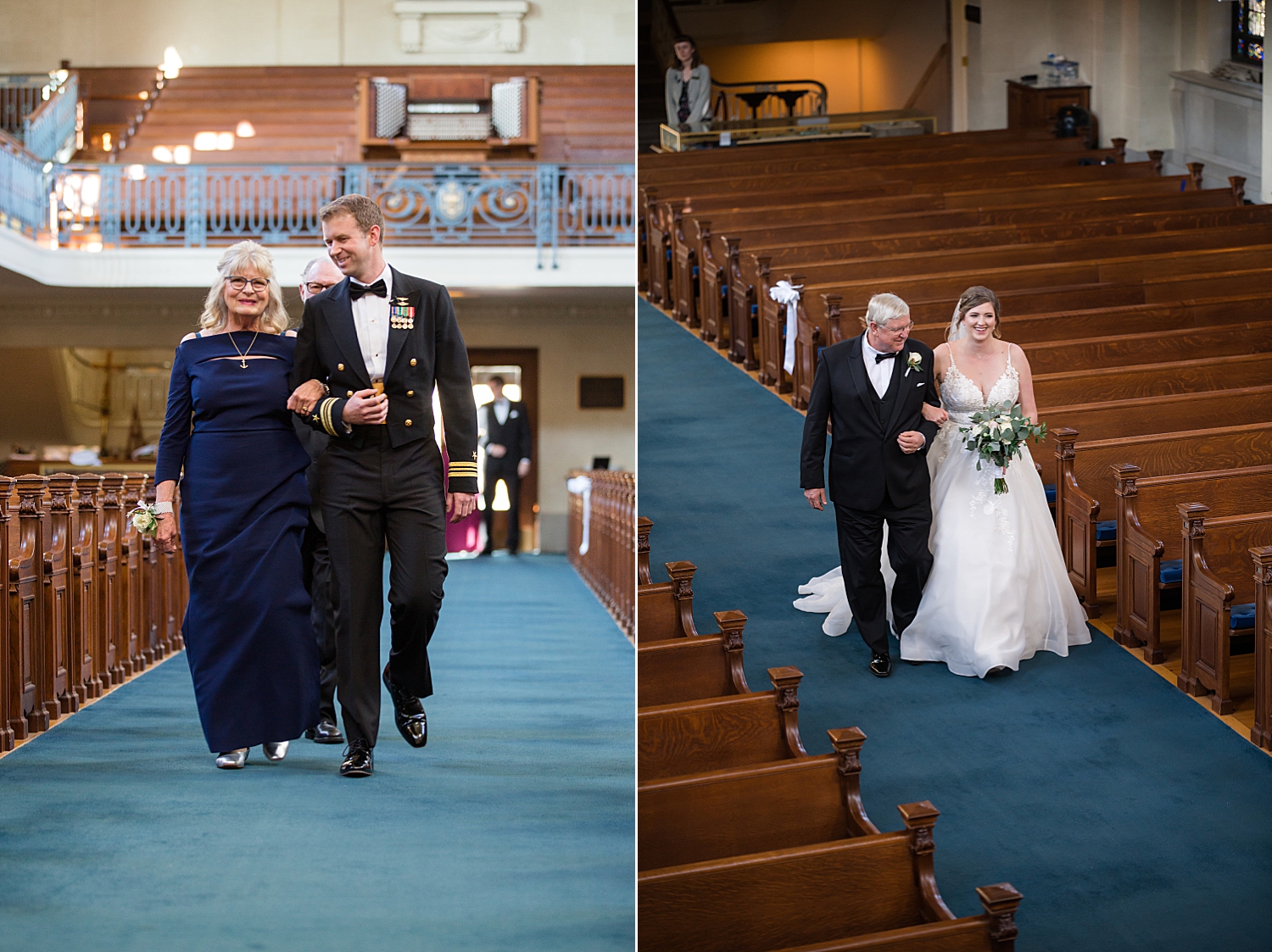 bride and groom entering ceremony with parent separately