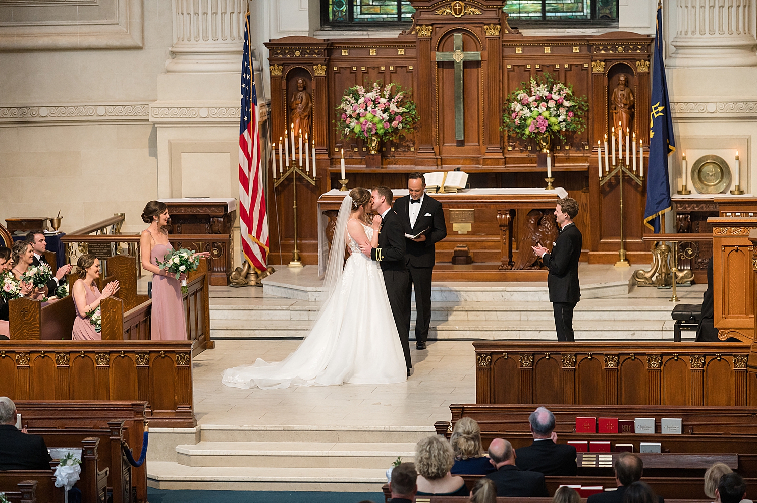 usna chapel first kiss bride and groom