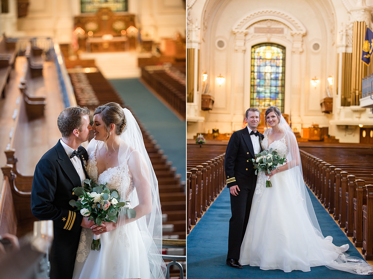 bride and groom portrait in chapel