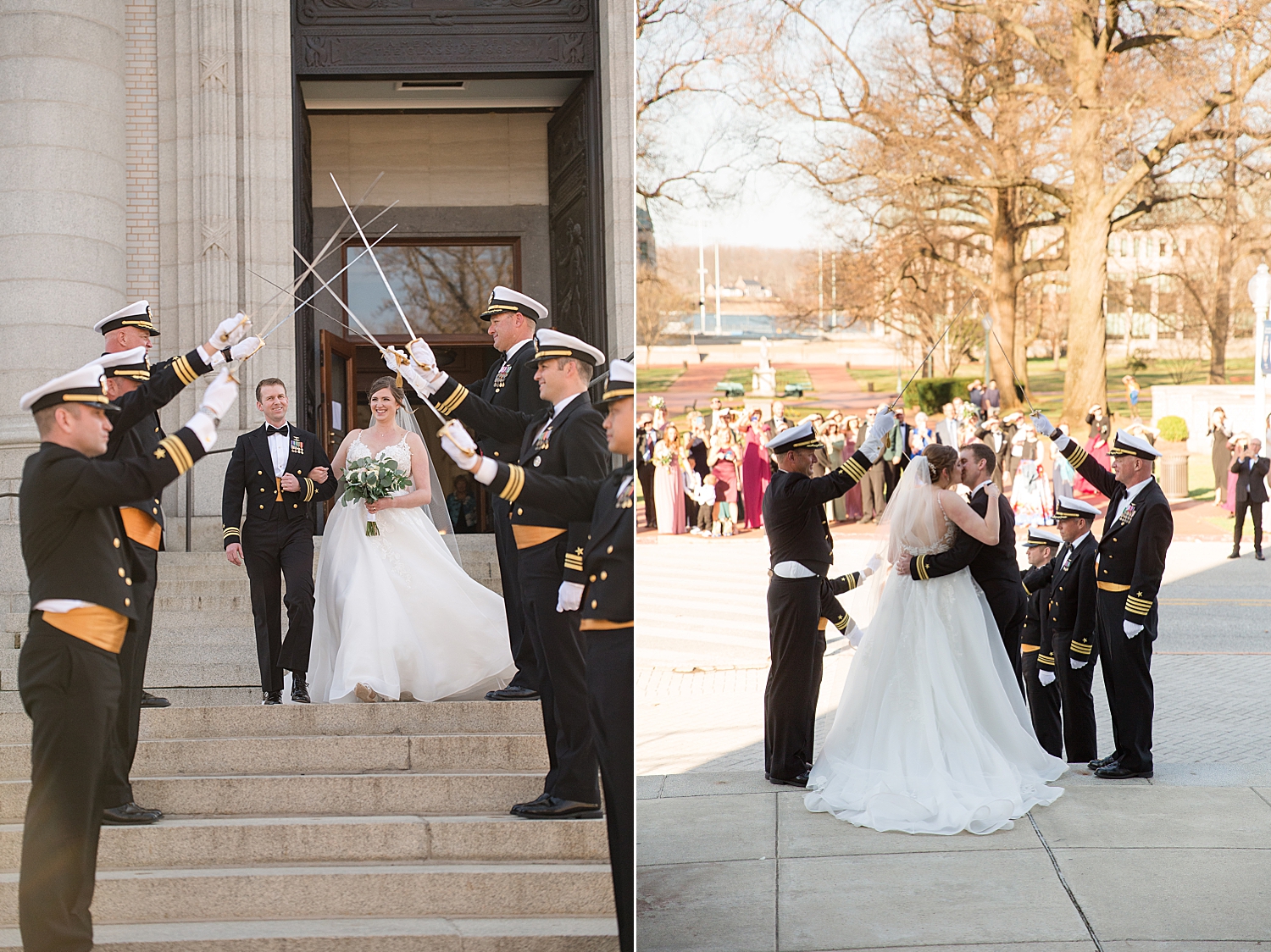 bride and groom exit chapel sword arch