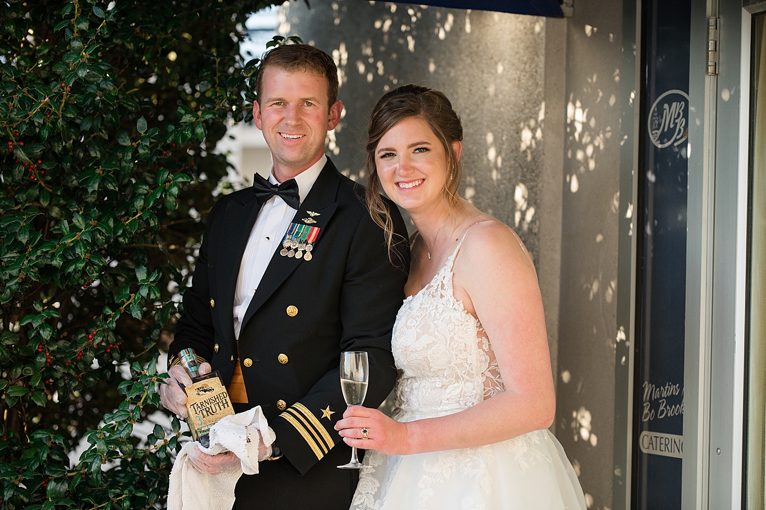 bride and groom at cocktail hour