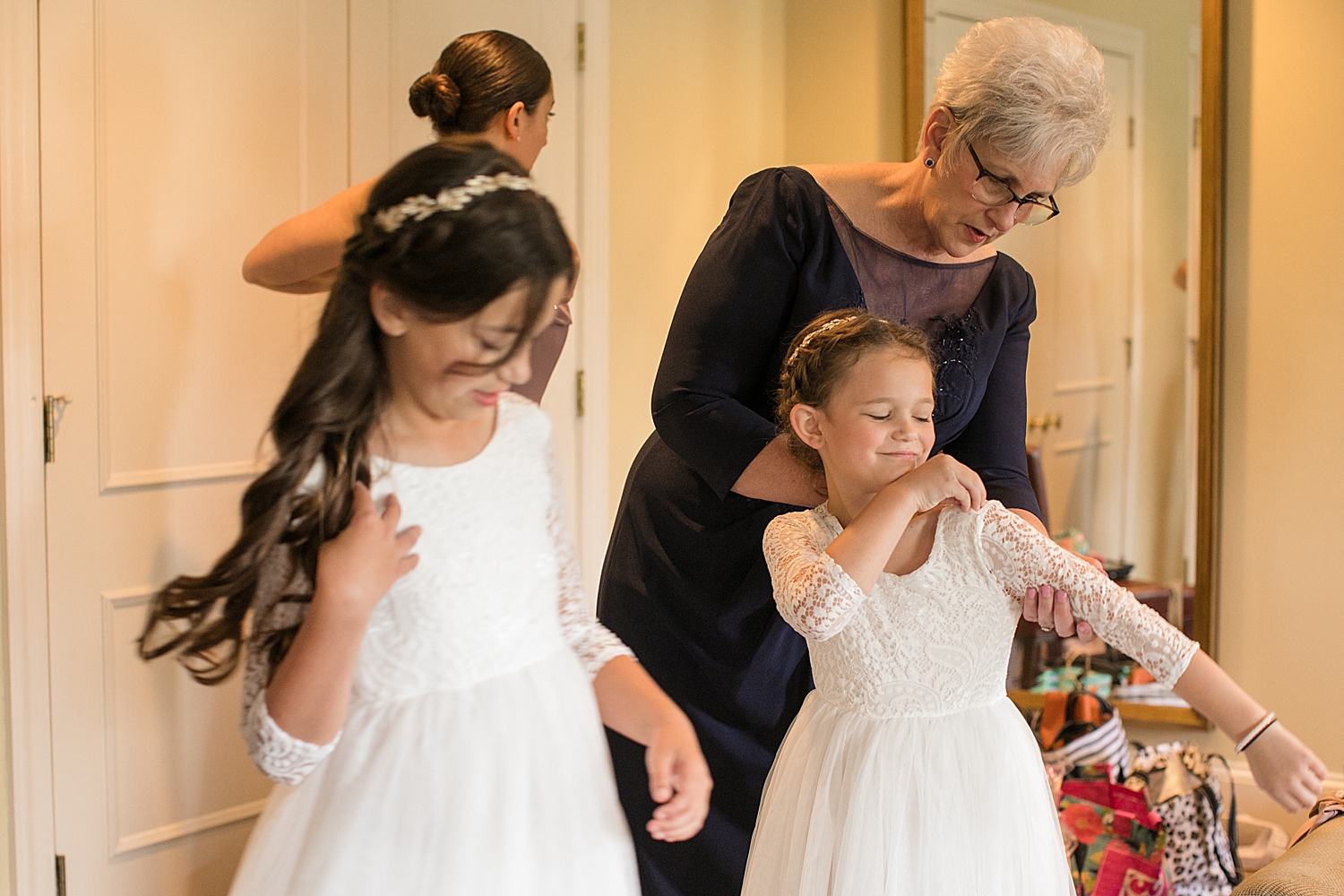 flower girls getting ready