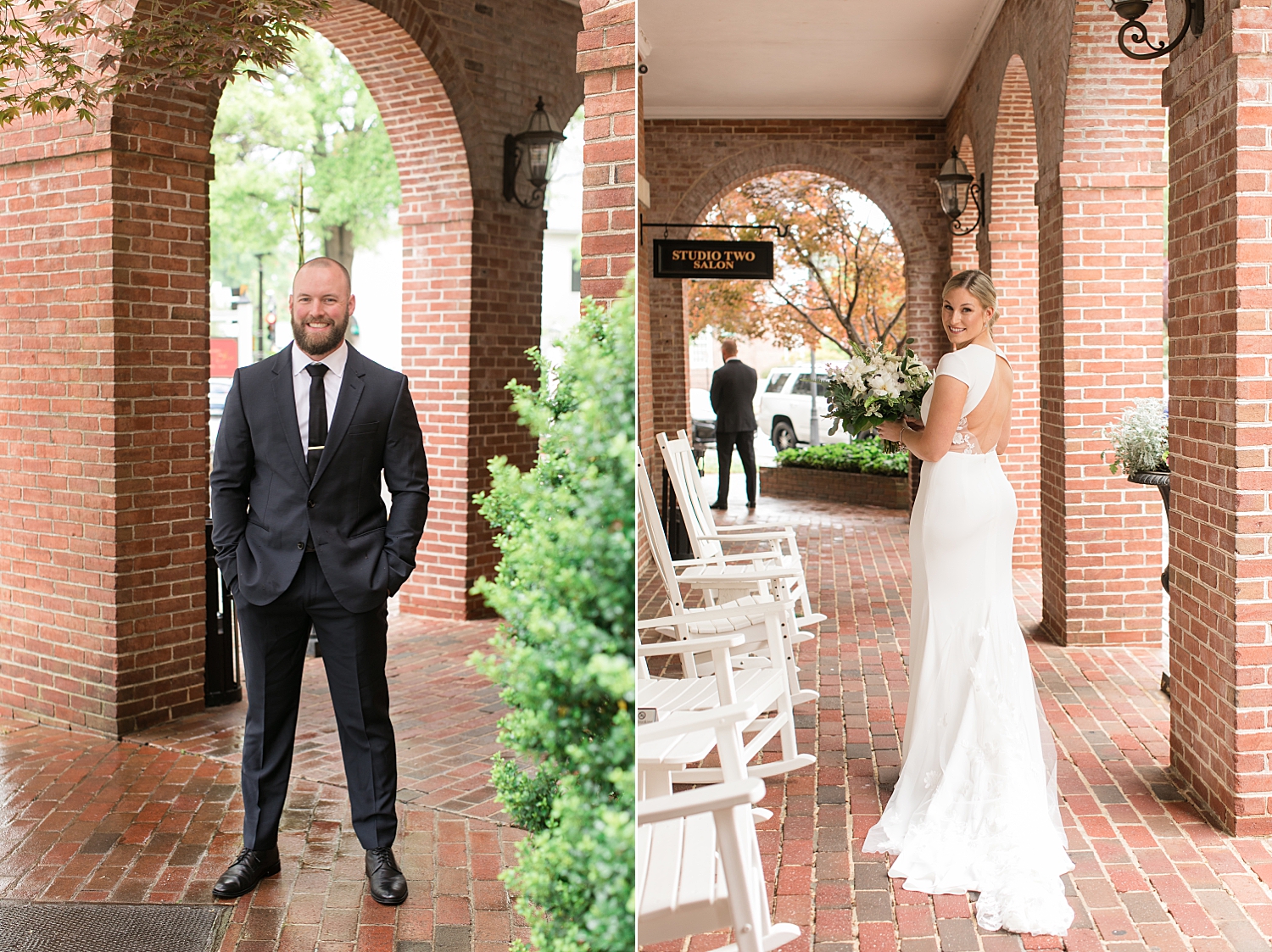 groom and bride first look at tidewater inn