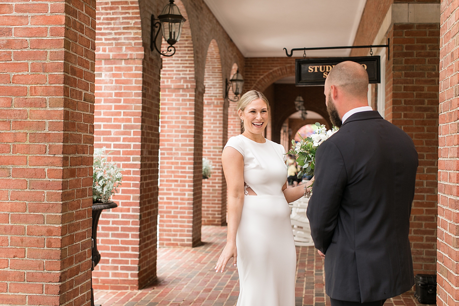 groom and bride first look at tidewater inn