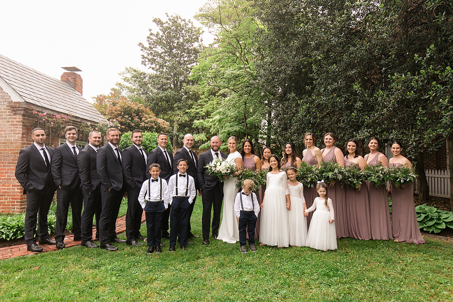 full wedding party smiles