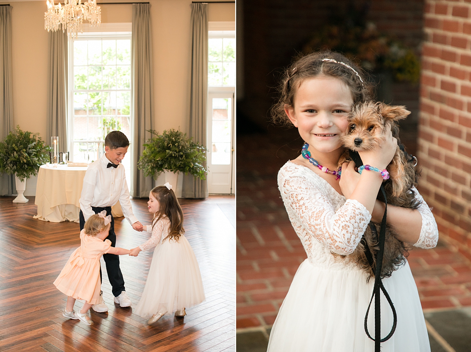 ring bearer dances with flower girls