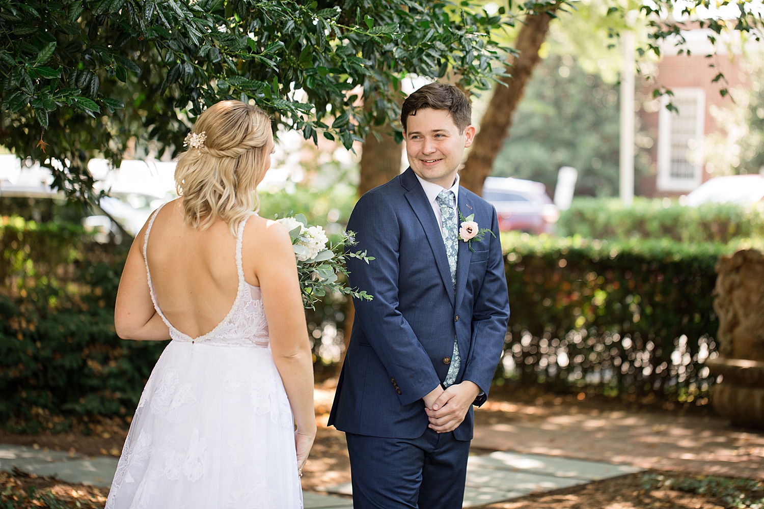 bride and groom first look