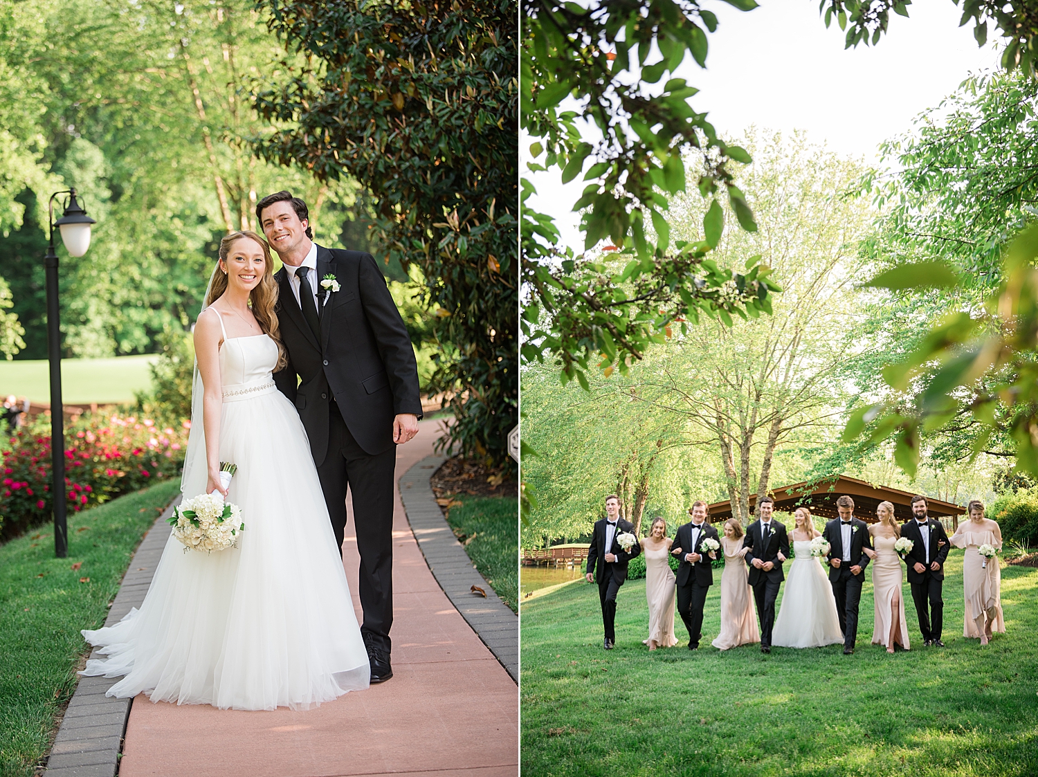 couple portrait; wedding party walking together