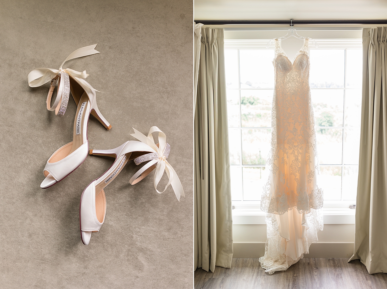 wedding shoes and bridal gown 