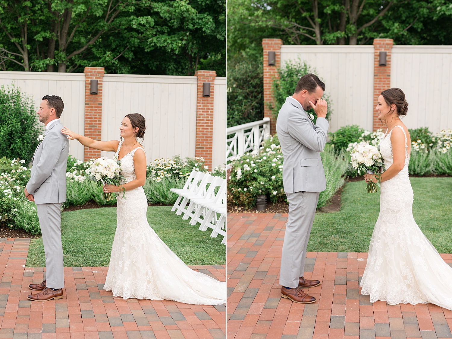 bride and groom first look at chesapeake bay beach club