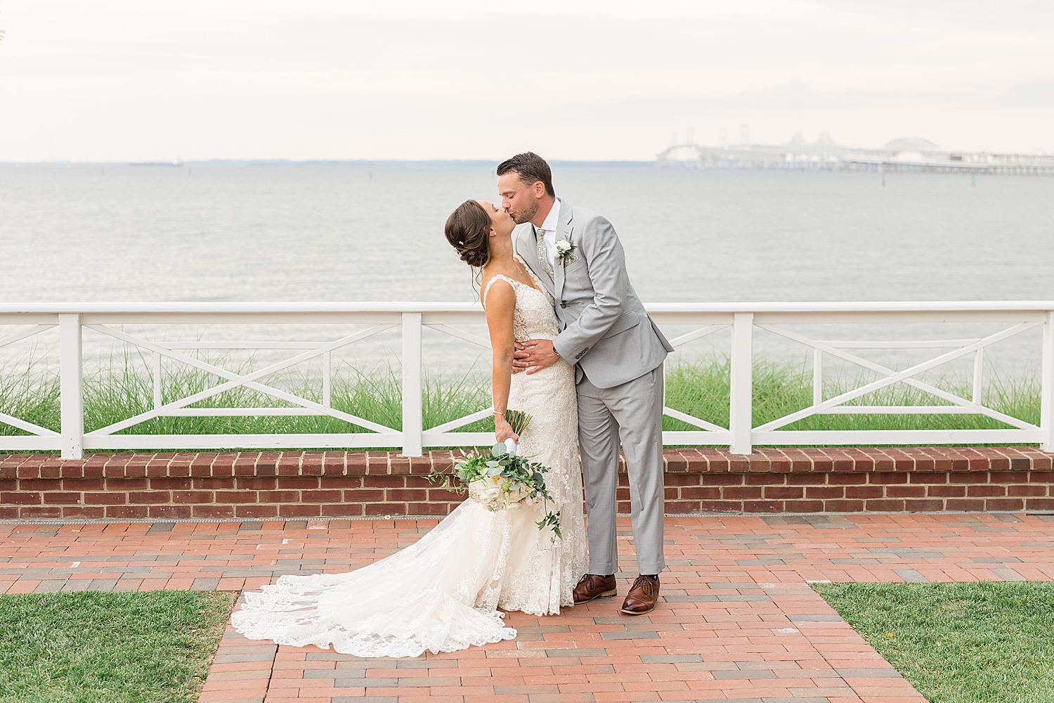 bride and groom kissing