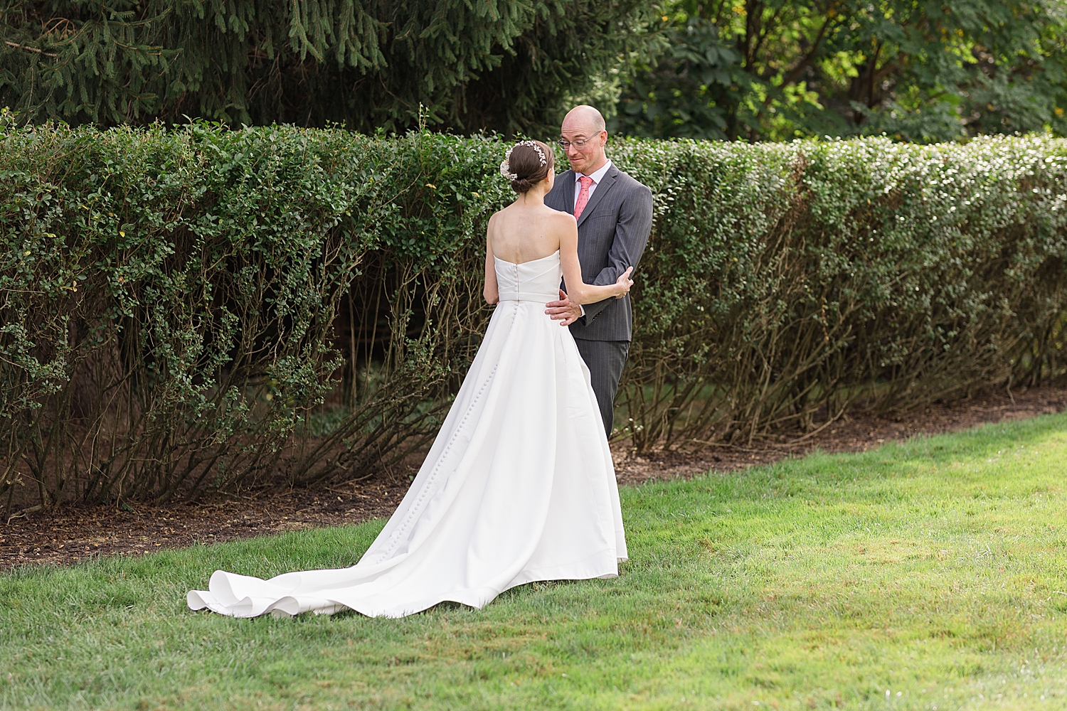 bride and groom first look