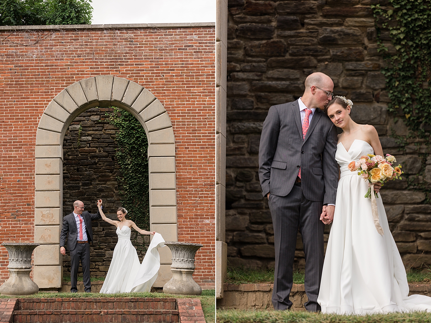 bride and groom portrait brick