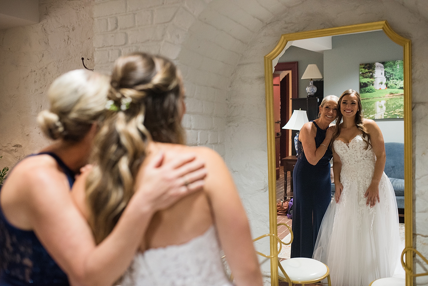 bride getting ready in basement