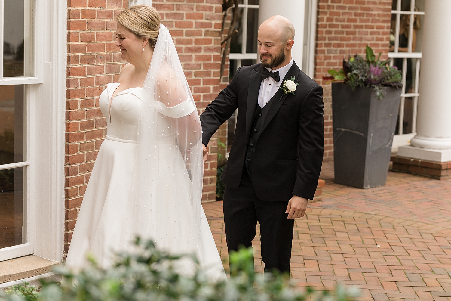 bride and groom first look