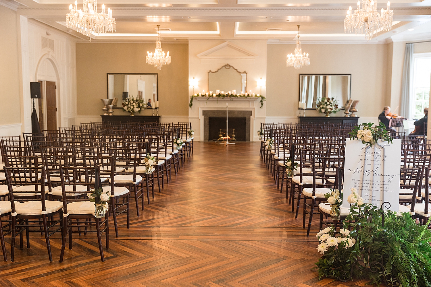 tidewater inn ceremony indoors fireplace