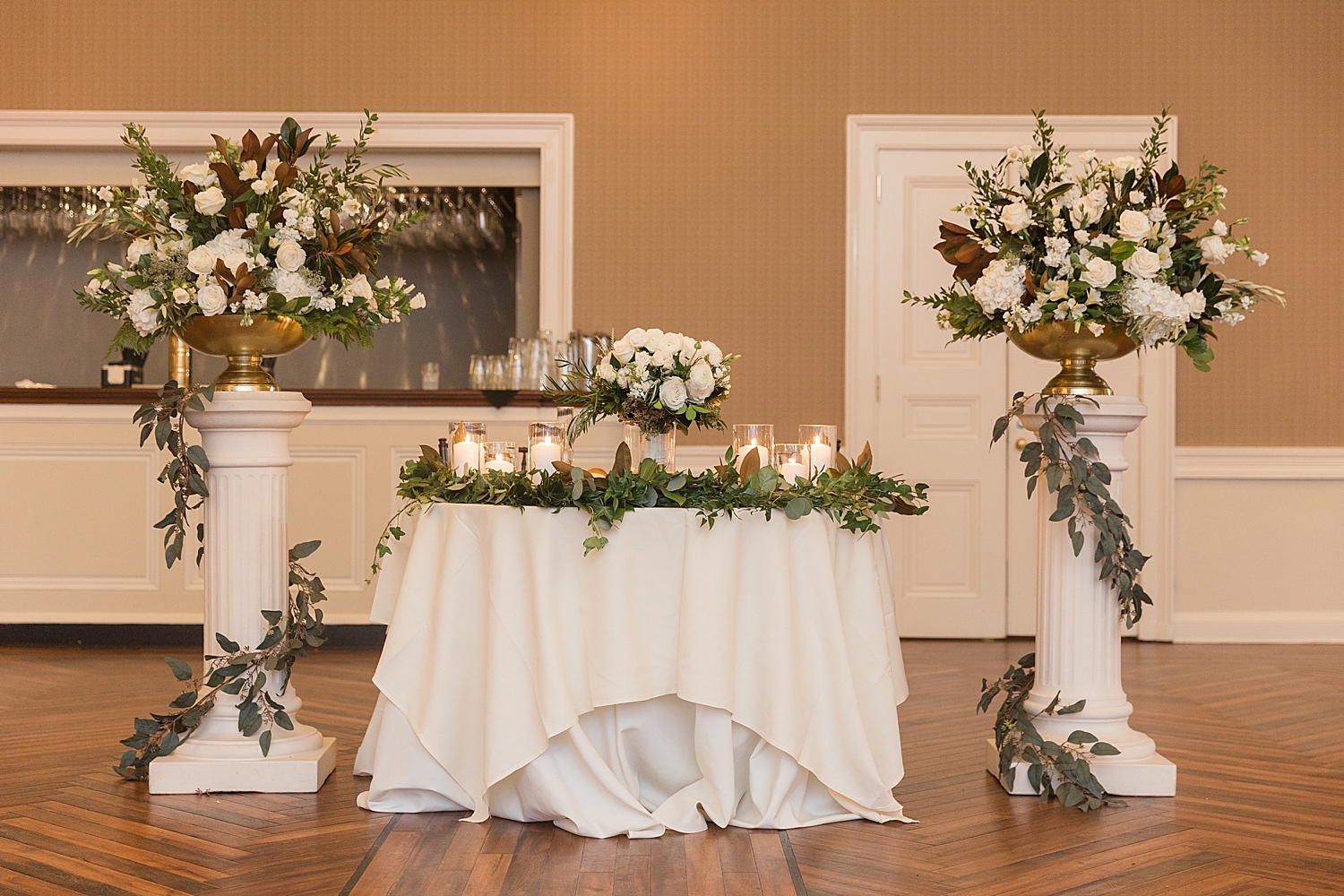 sweetheart table with white florals