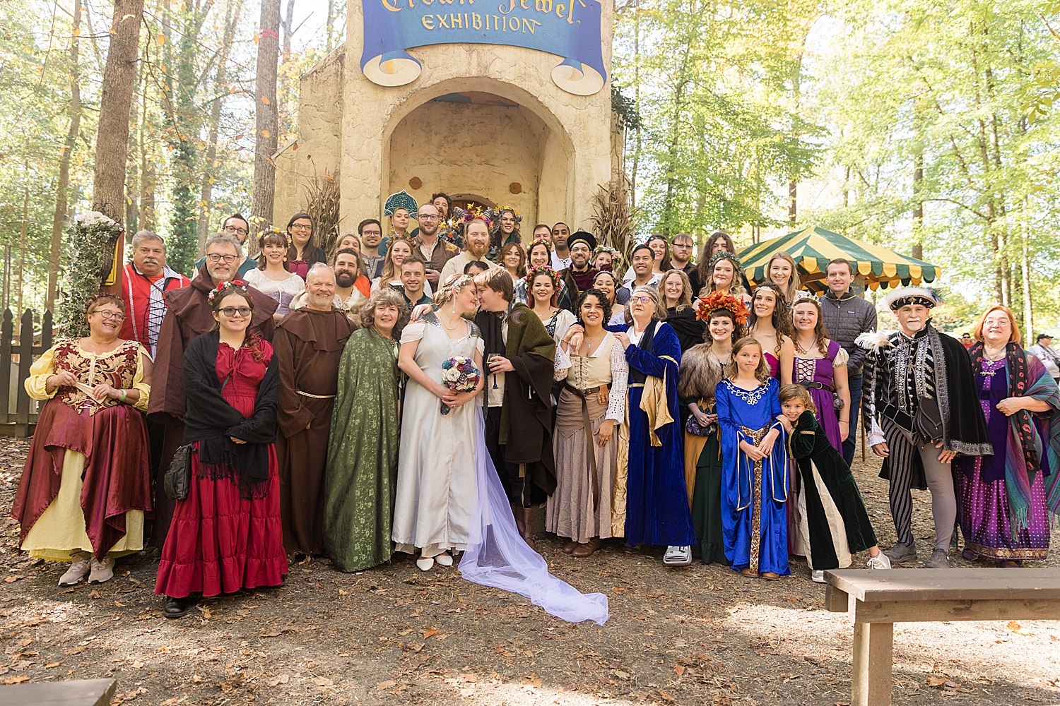 full picture of guests at bride and groom recess after maryland renaissance festival ceremony wedding