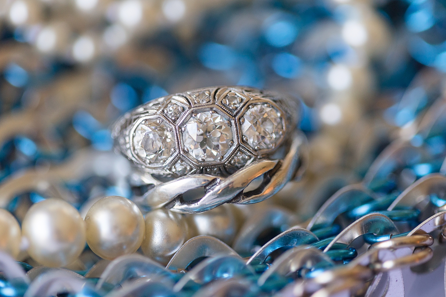 detail ring shot on blue chainmail