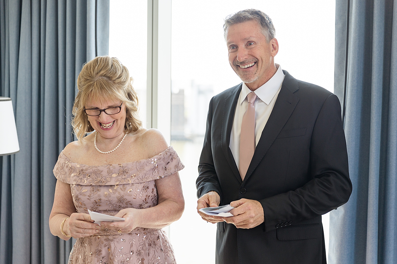 bride's parents reading cards