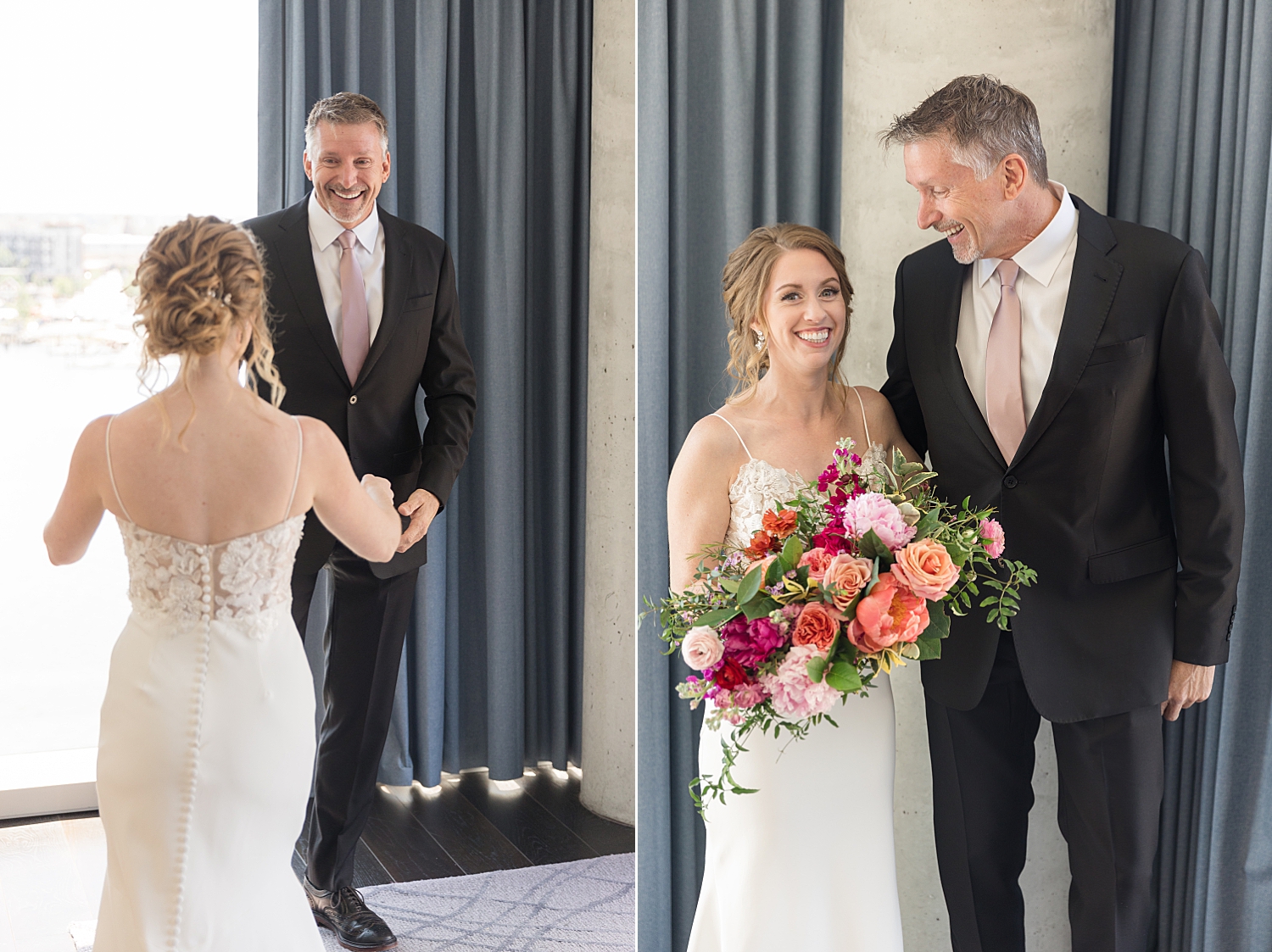 bride first look with dad