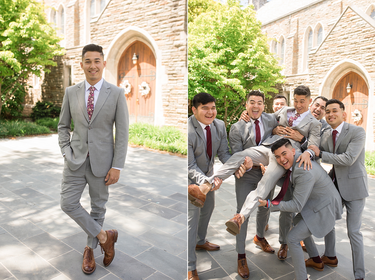 groom's portrait, groomsmen carrying him