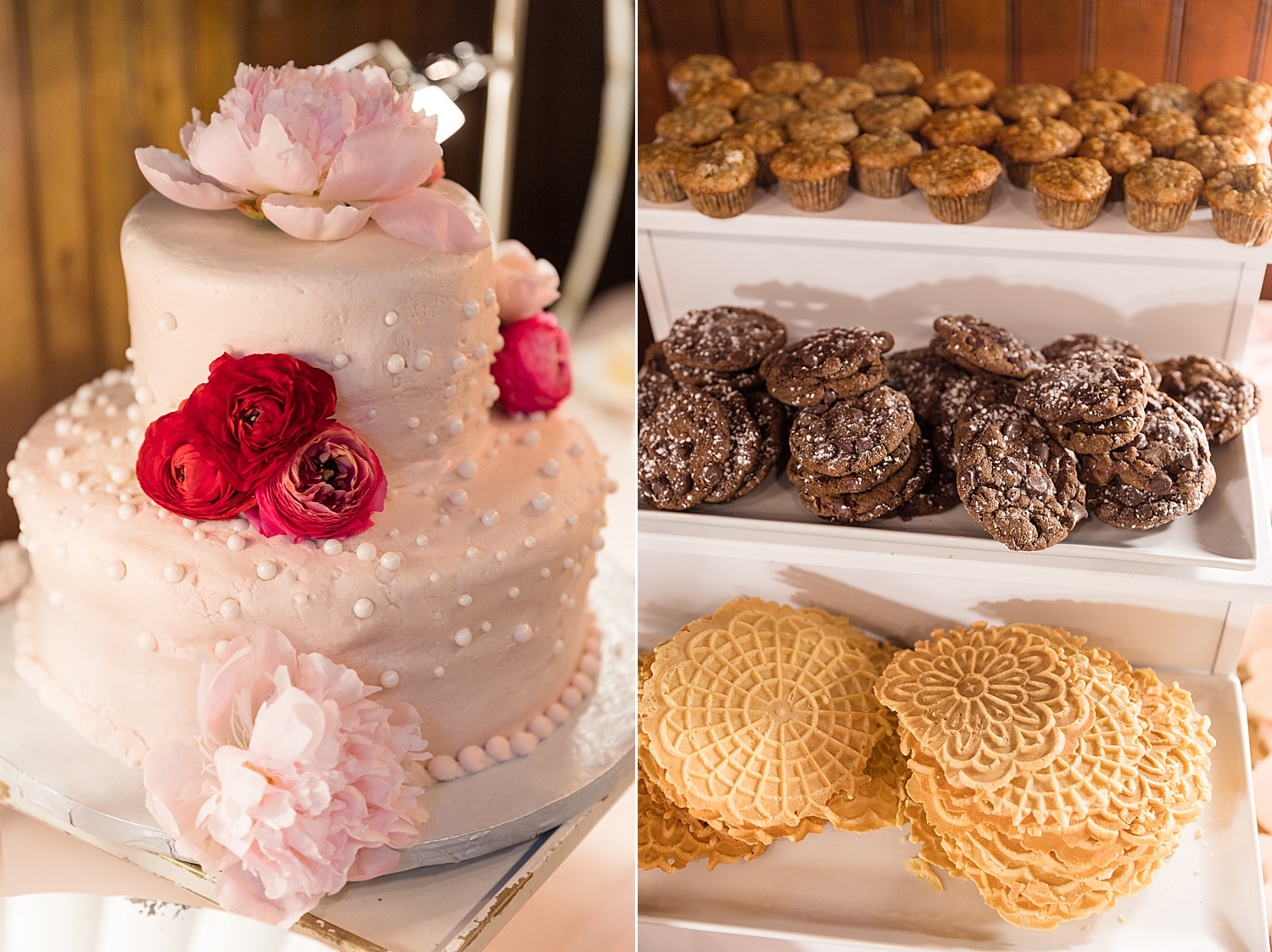 pink wedding cake, pittsburgh cookie table