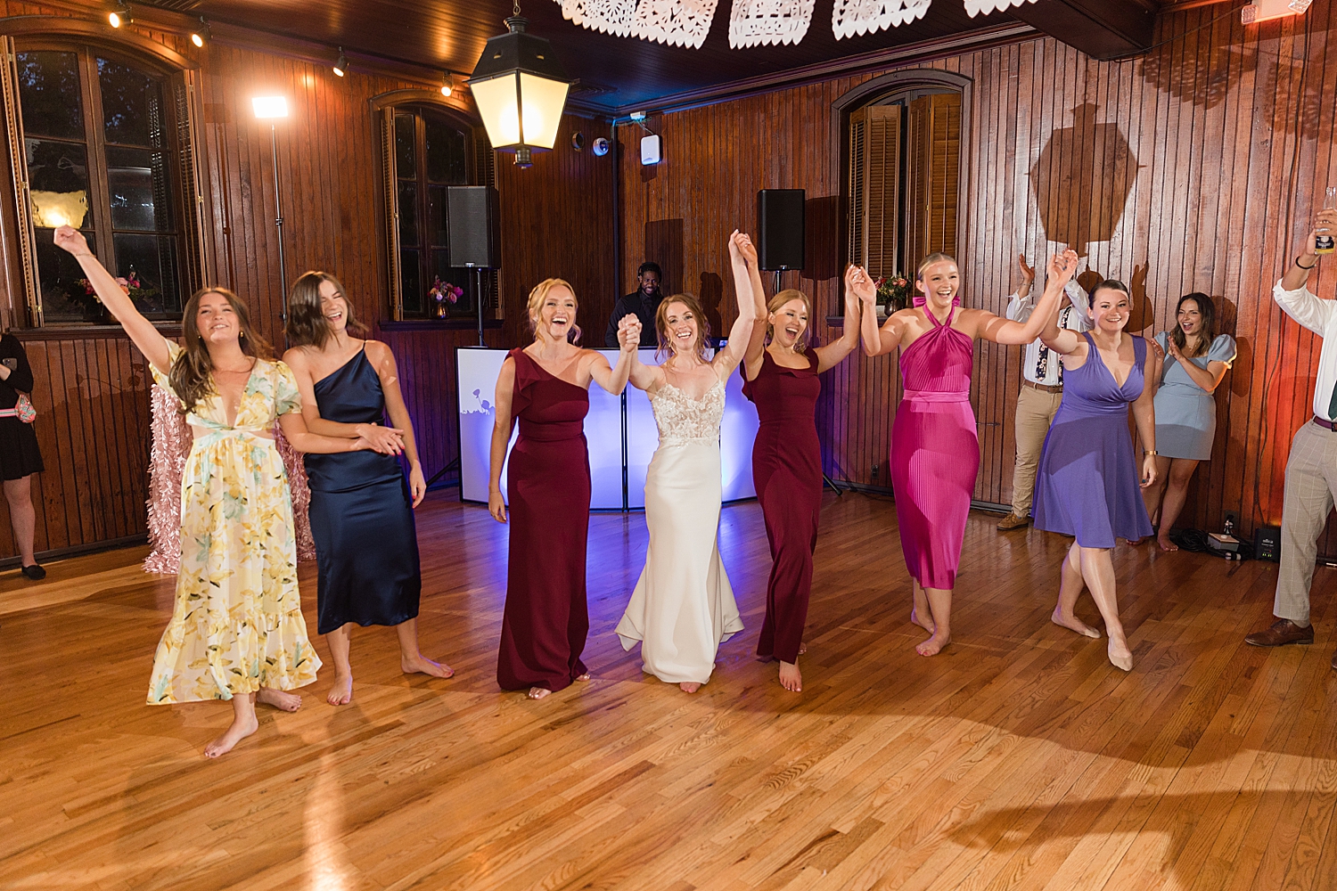 bride and friends perform irish dance bow