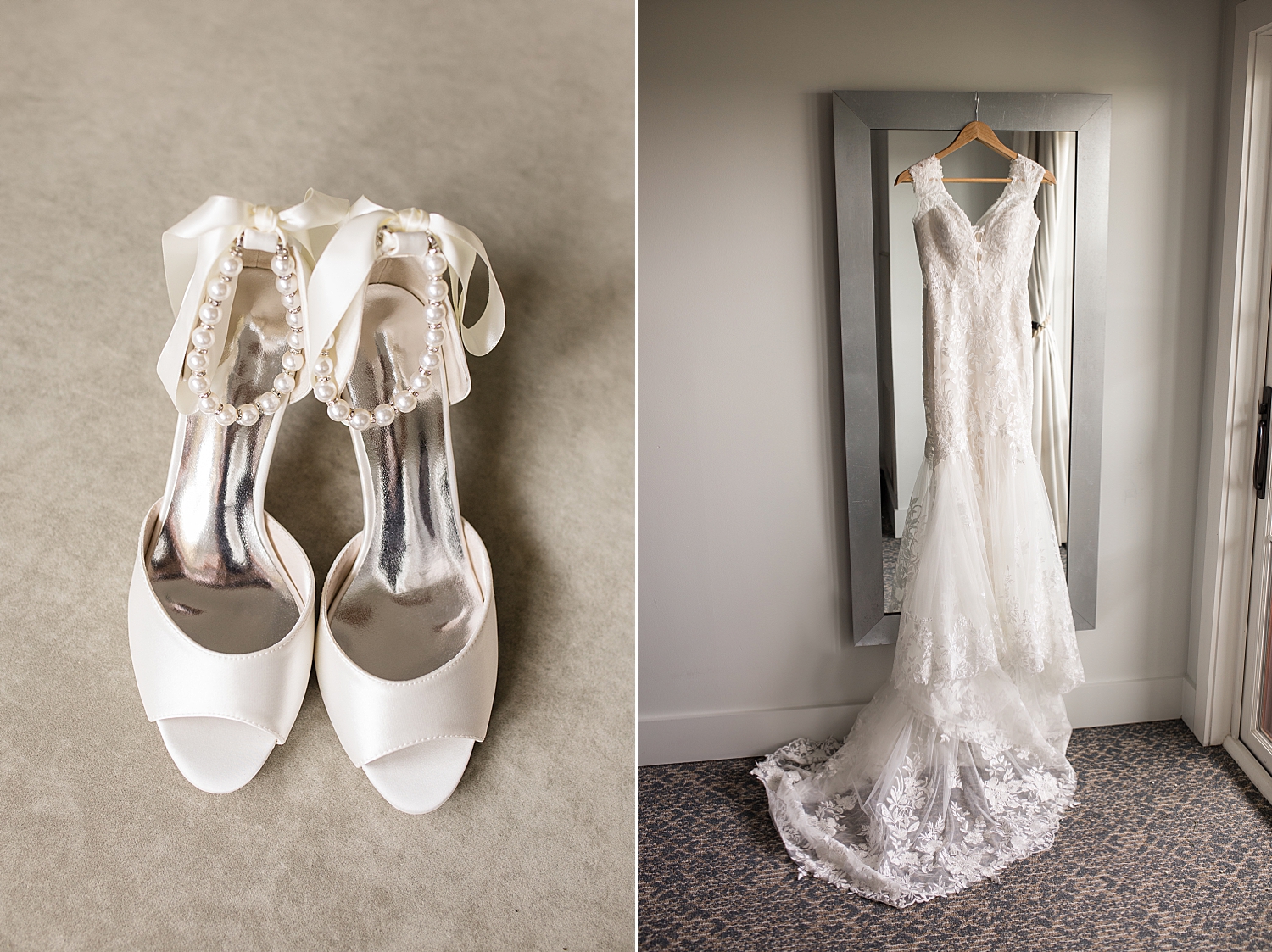 bridal details shoes and gown