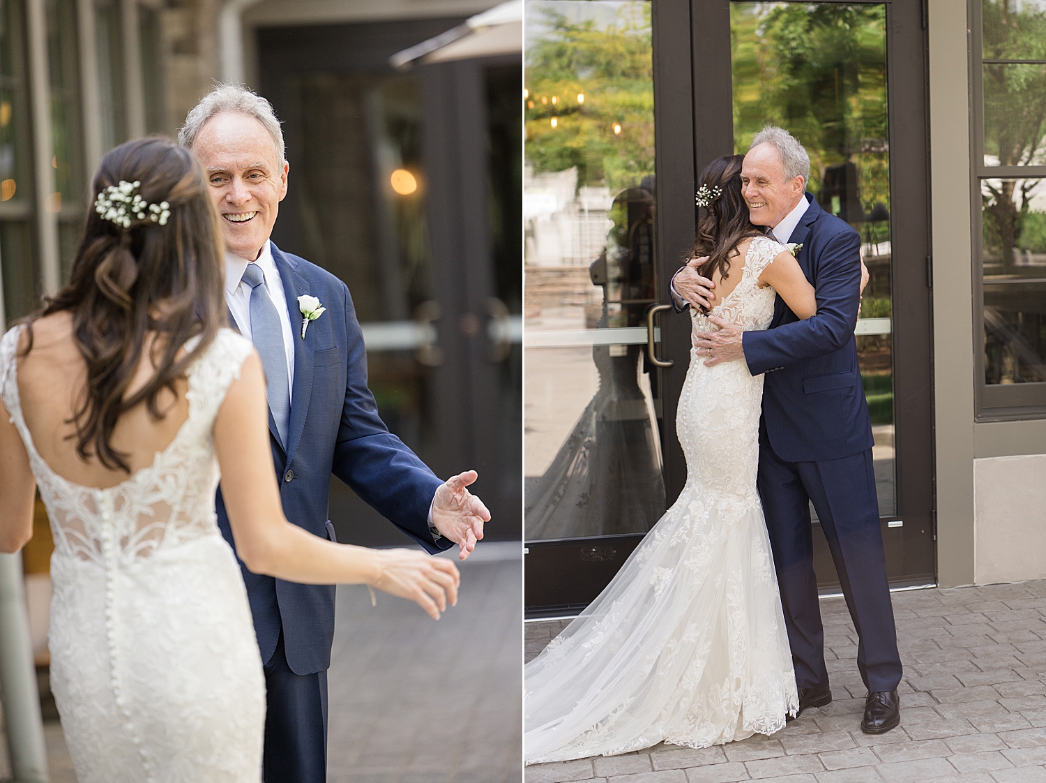 bride's first look with dad