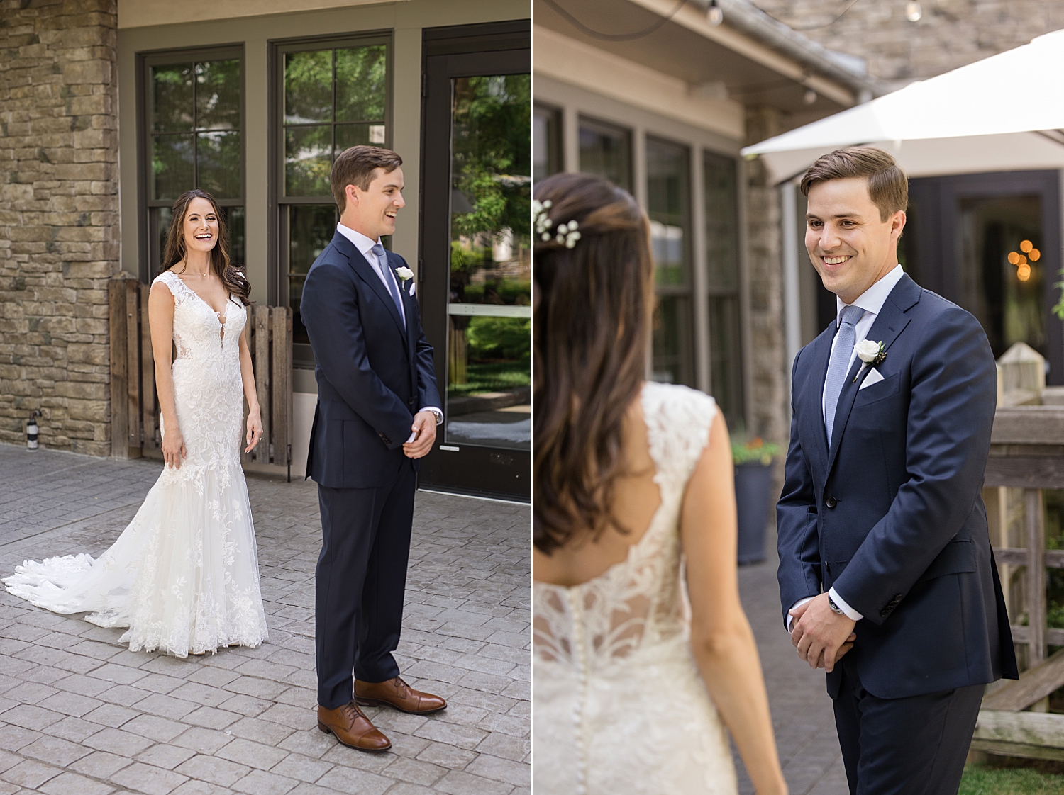 bride and groom first look at chesapeake bay beach club