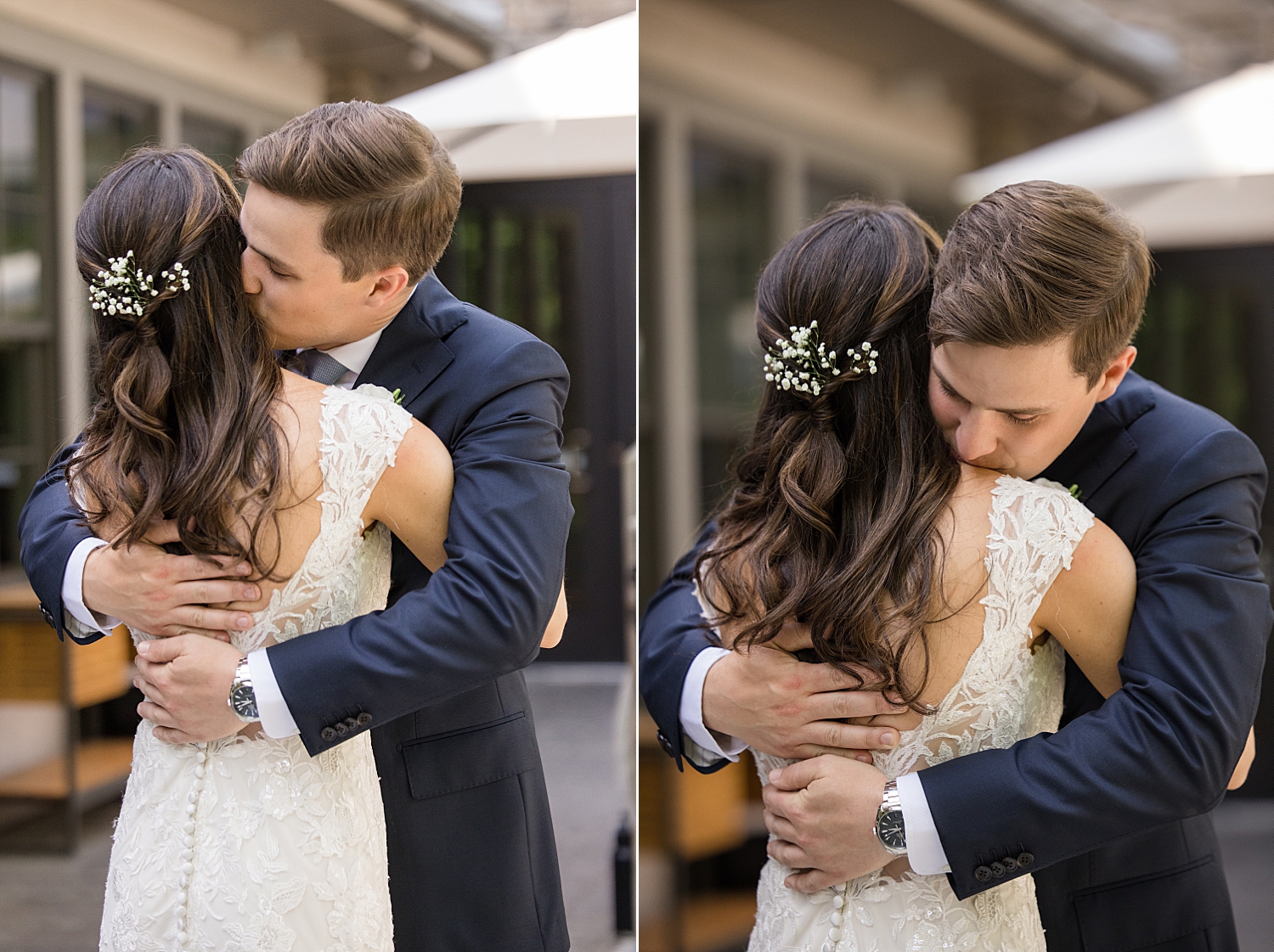 bride and groom hug