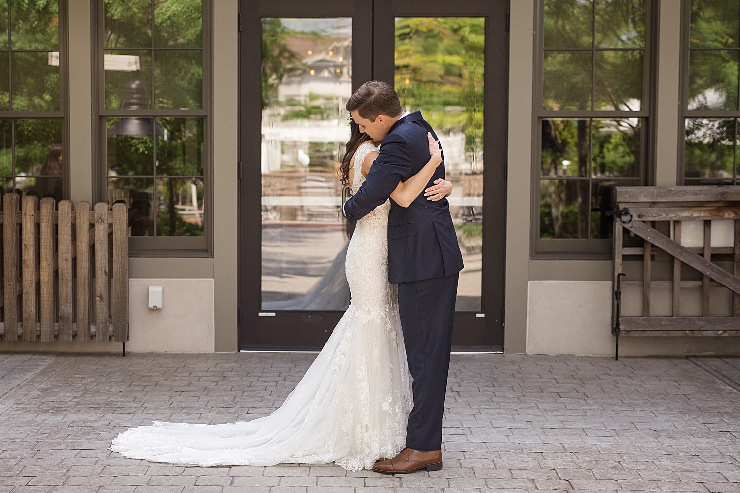 bride and groom hug after first look