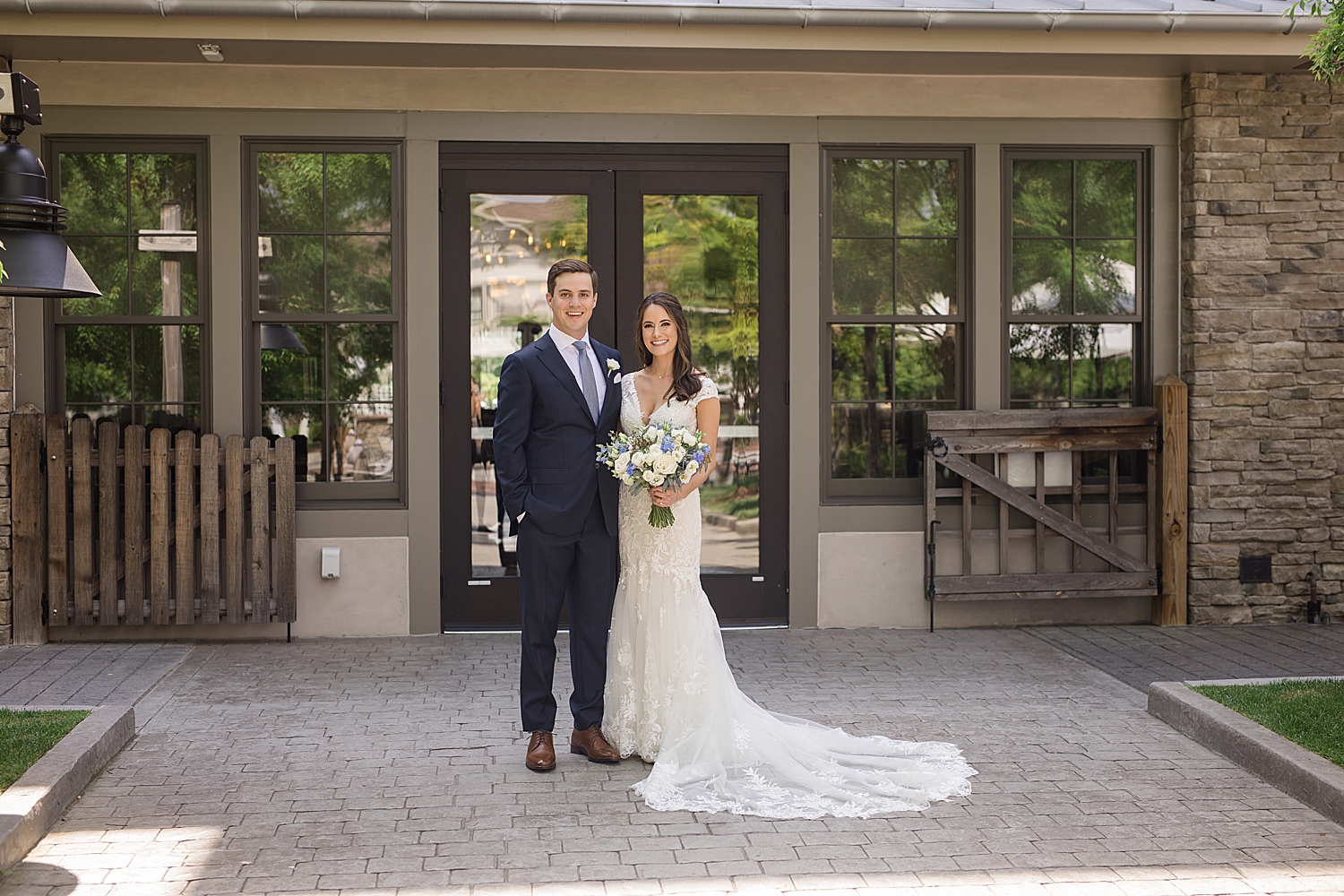 bride and groom portrait smile at camera