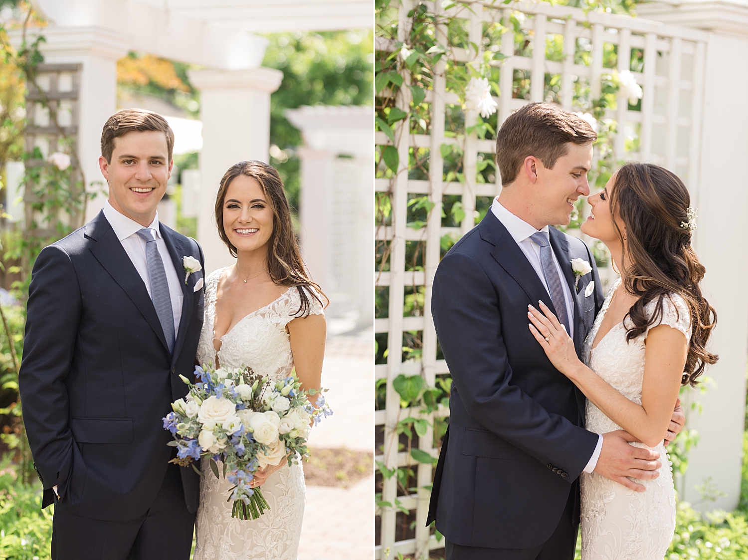 couple portrait under trellis