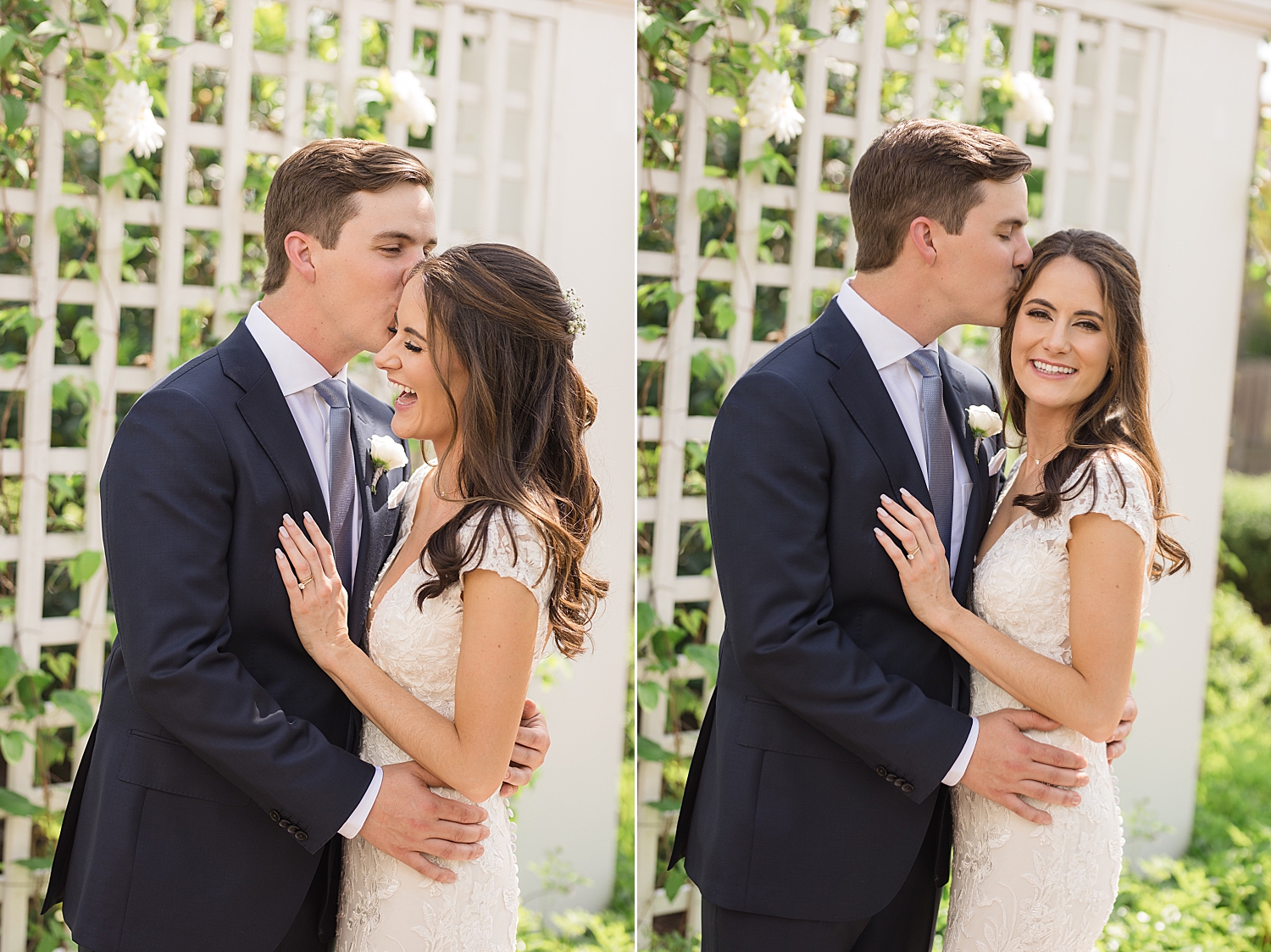 couple portrait under trellis