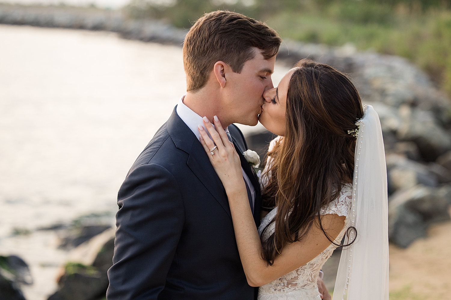 couple kiss at sunset on beach