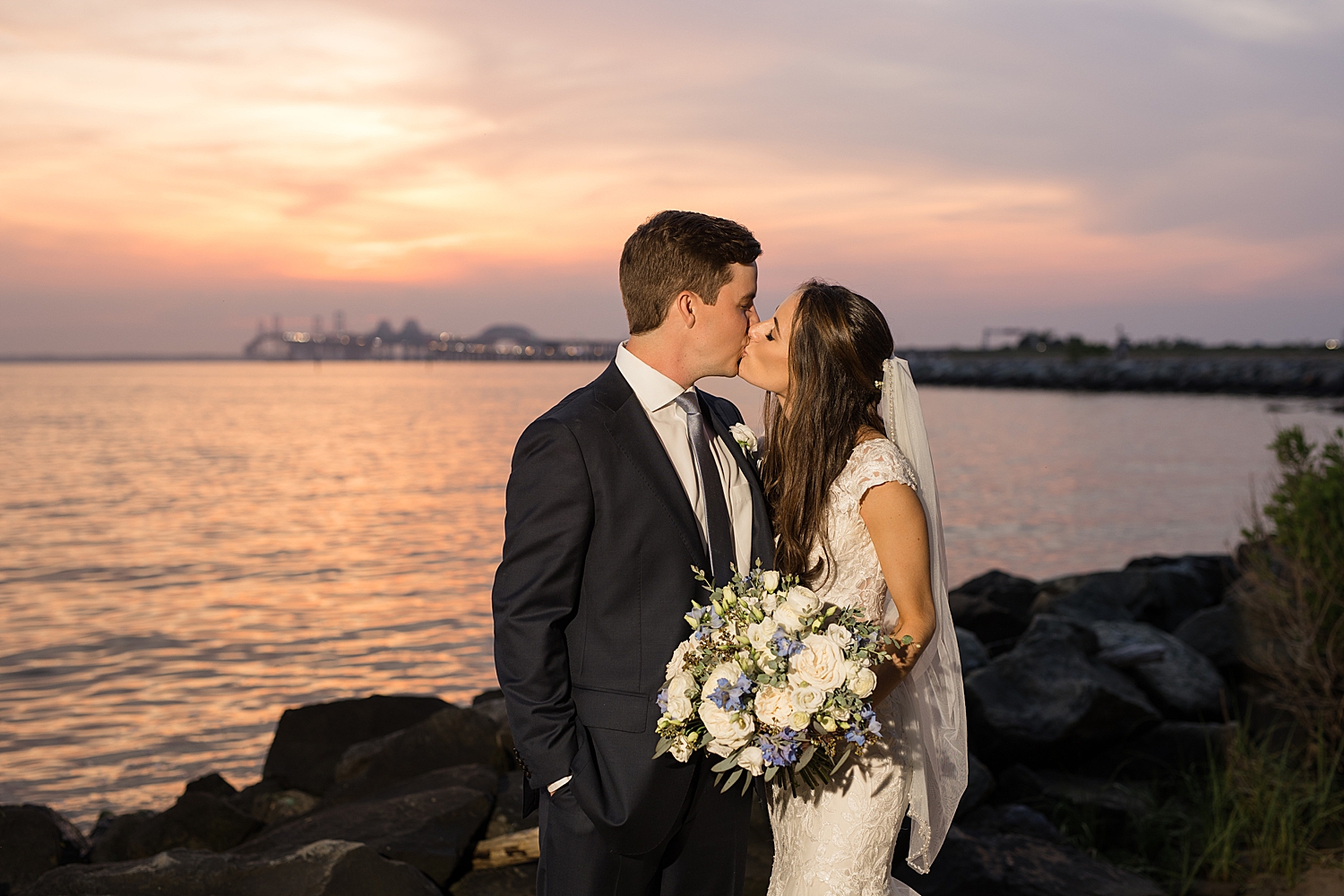 couple portrait sunset beach kiss