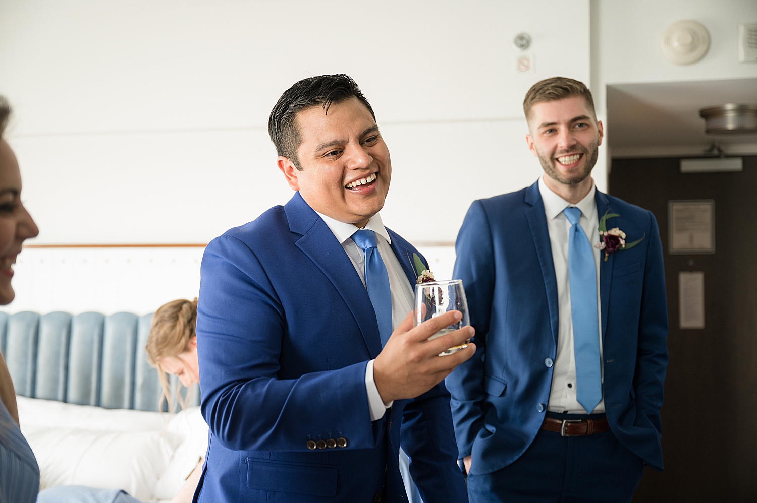 groom getting ready drinking