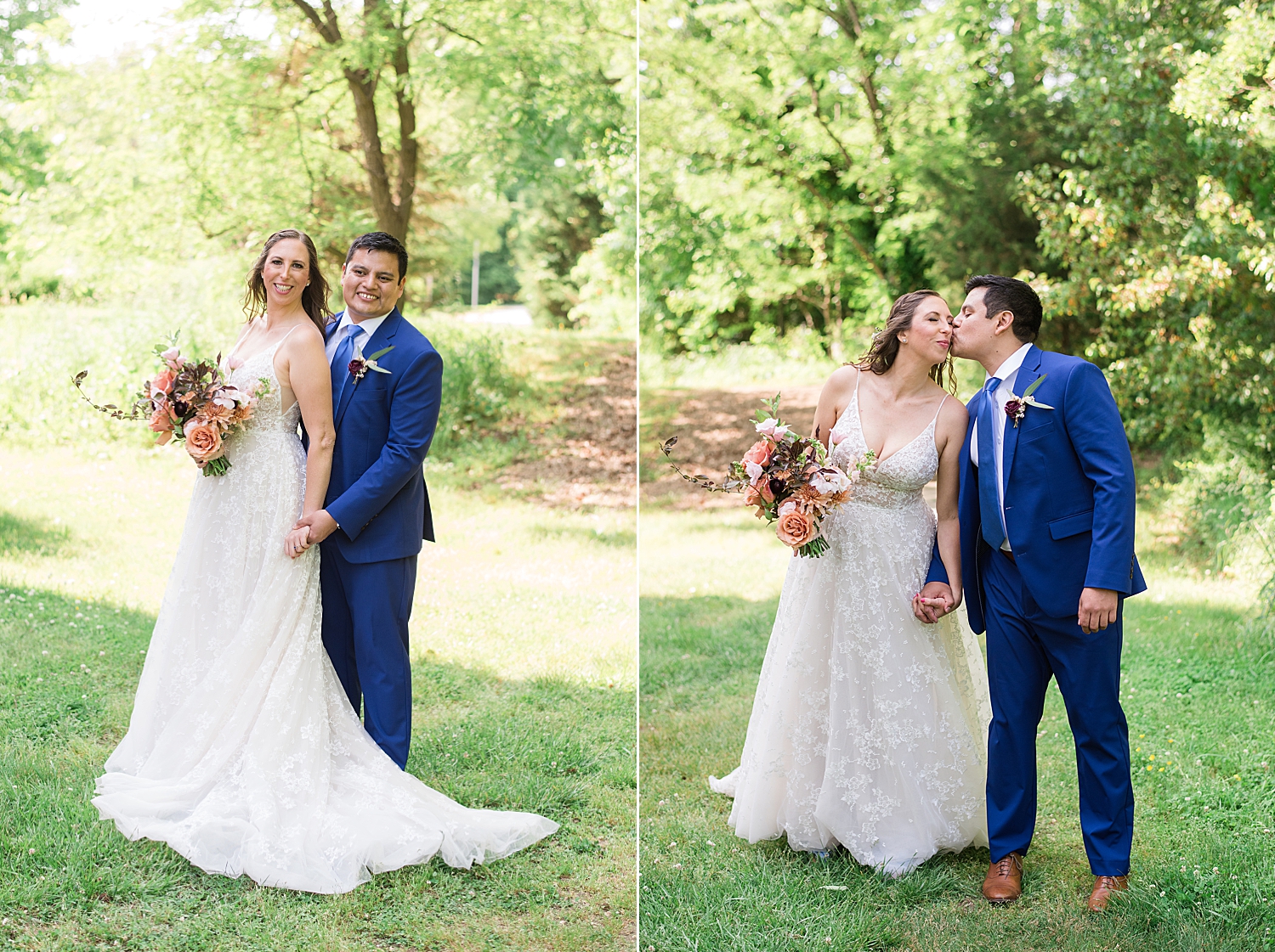 bride and groom portrait in grass