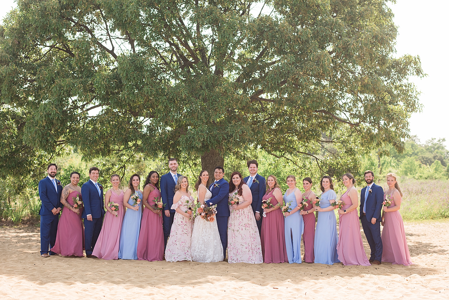 full wedding party pink and blue