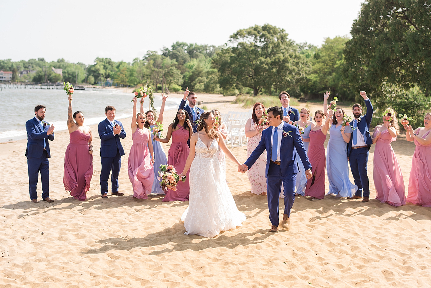 wedding party cheering