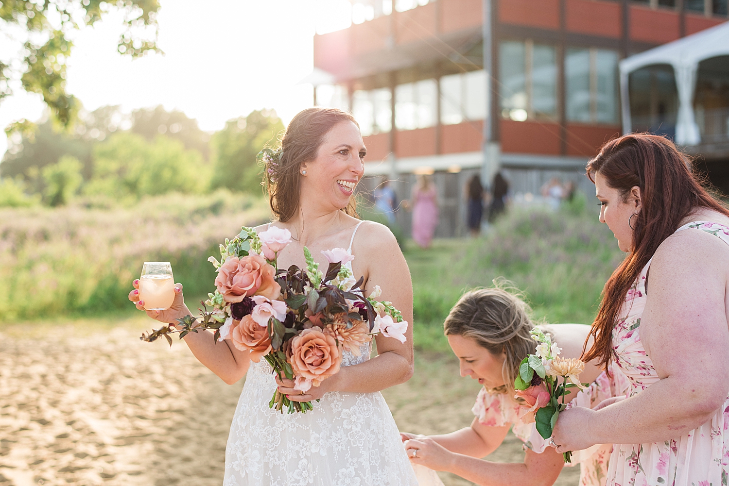 bridesmaids bustle bride's gown