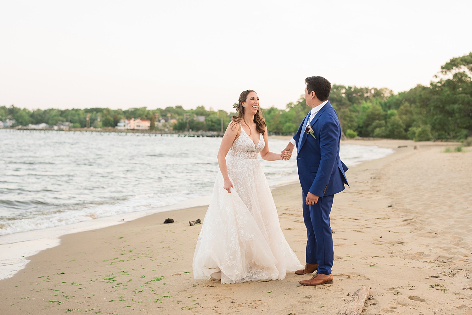 bride and groom on beach