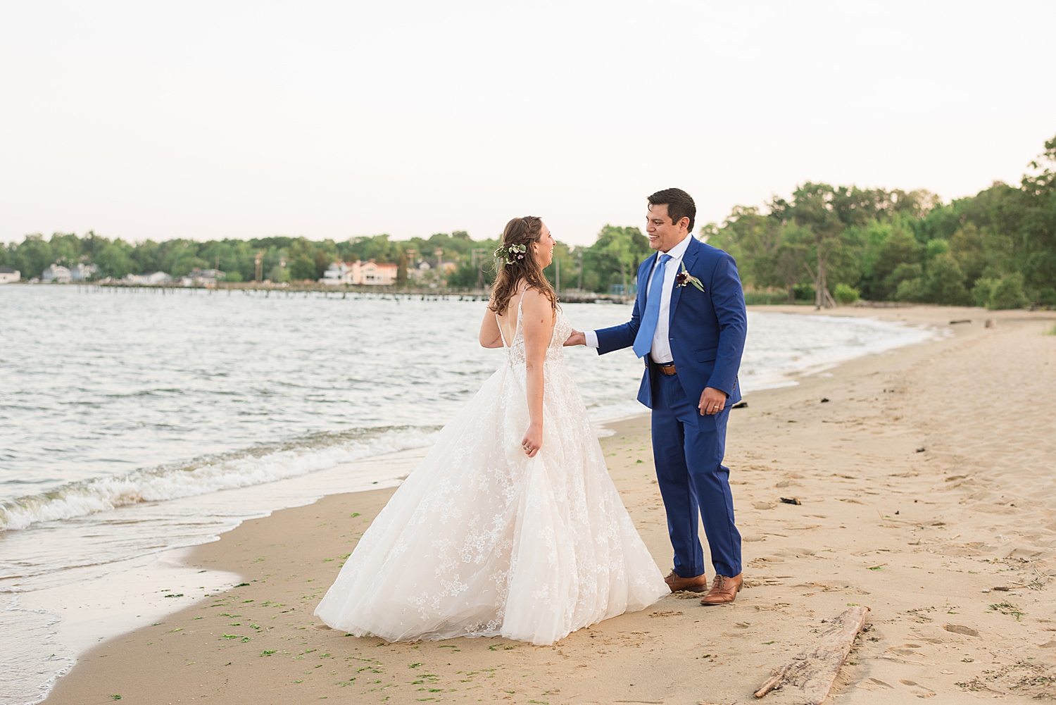 bride and groom on beach